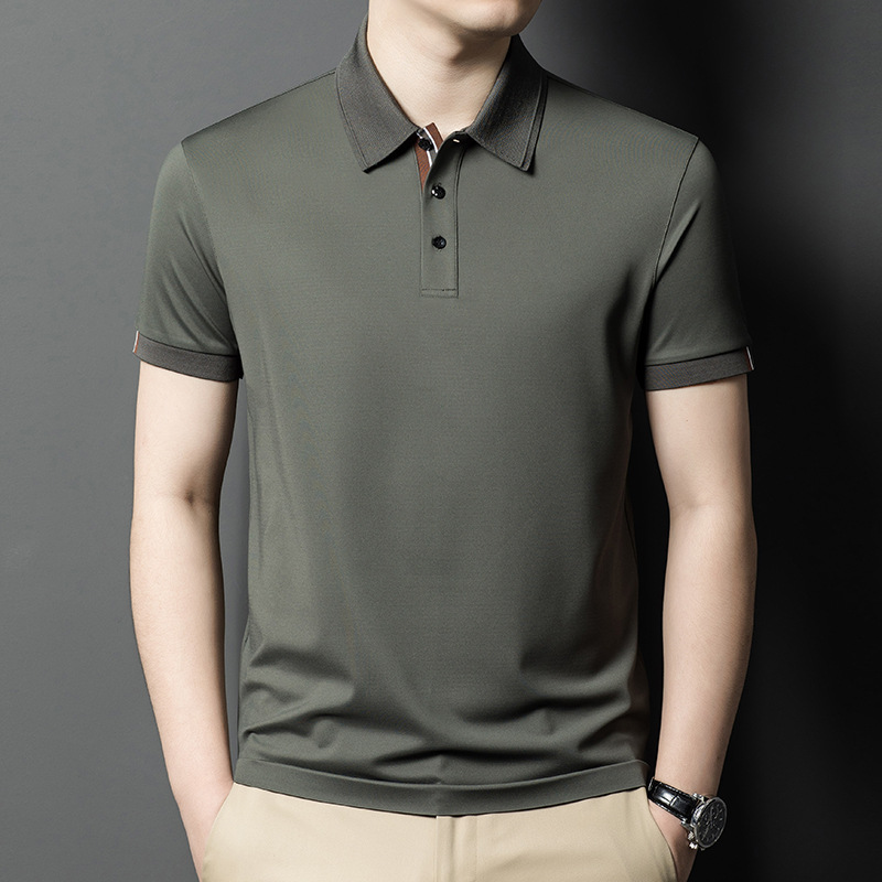 New Summer Men's Casual Fashion Solid Color Silk Short-Sleeve T-Shirt